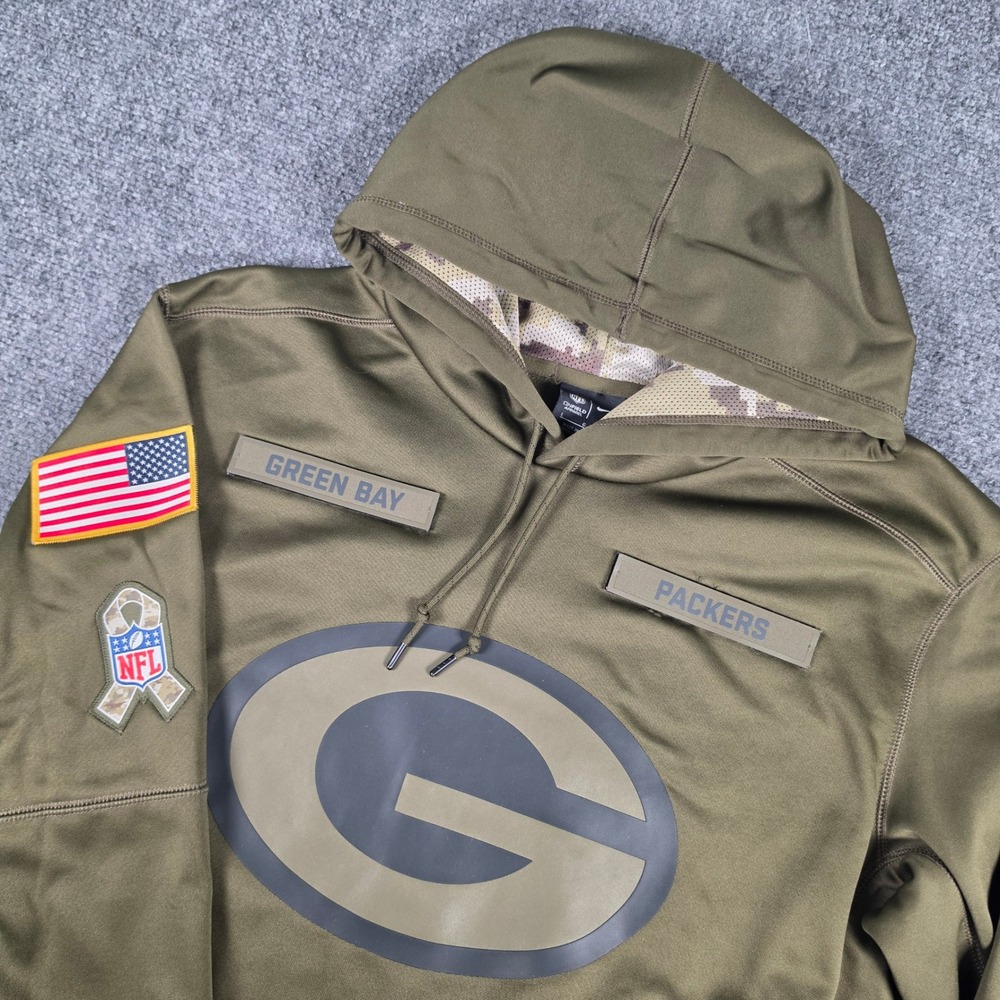 Nike Green Bay Packers Salute to Service Hoodie Mens L Green Therma-FIT NFL